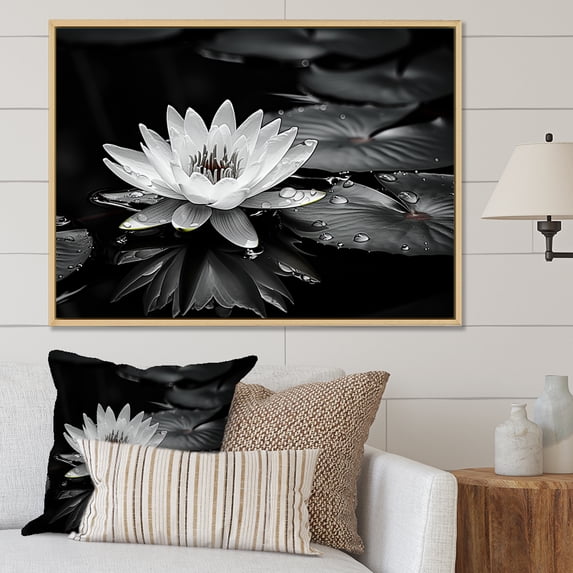 Designart "Blooming Lotus Among Lily Pads" Lotus Floater Framed Wall Decor