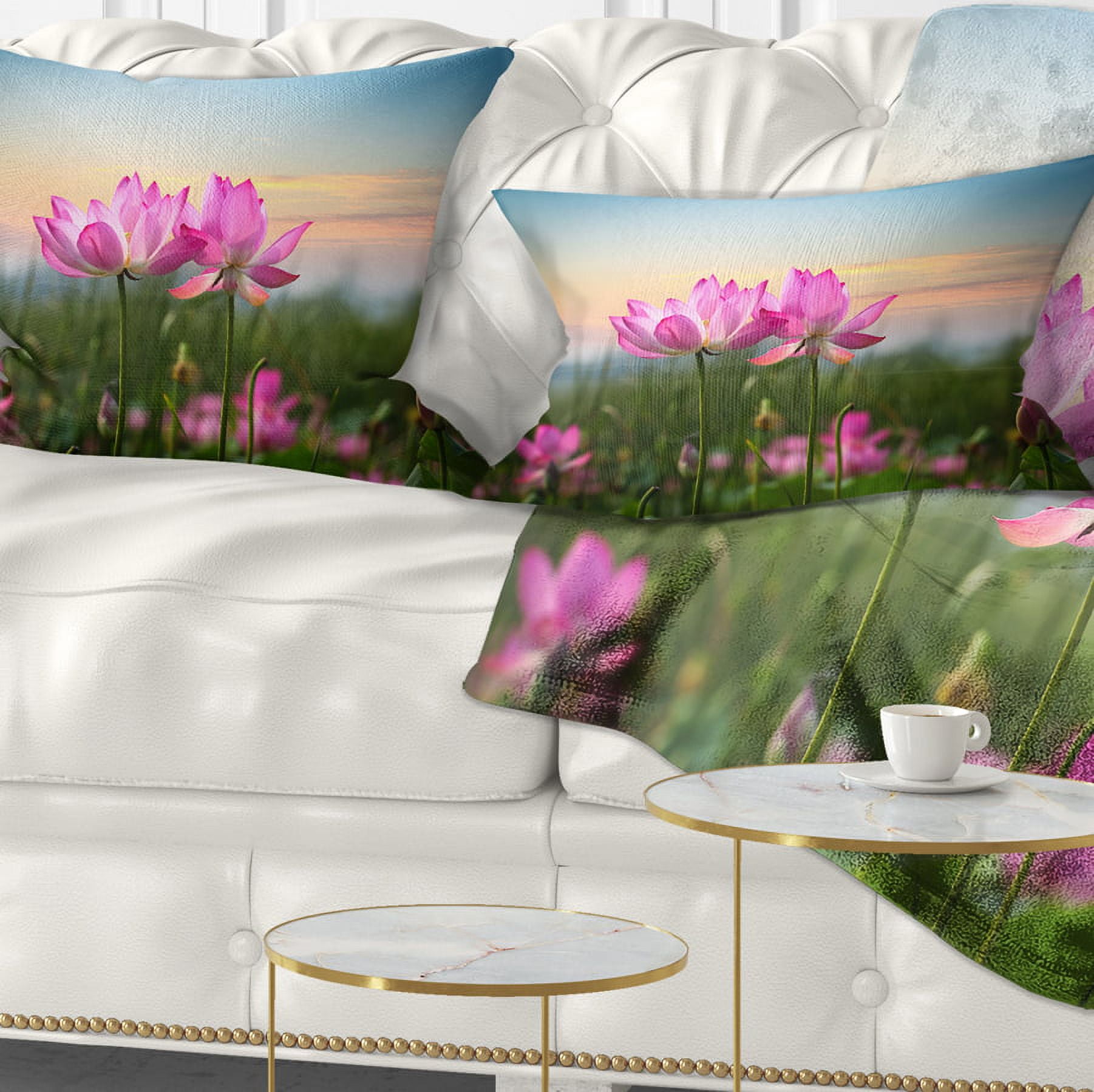 Designart Blooming Lotus Flowers at Sunset - Floral Photo Throw Pillow - 12x20