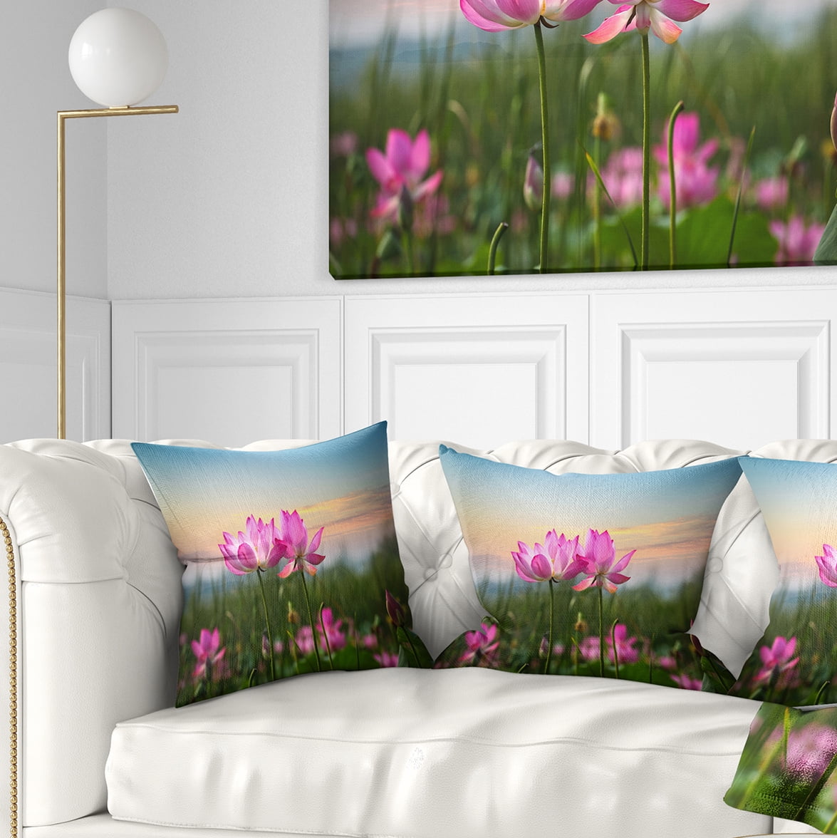 Designart Blooming Lotus Flowers at Sunset - Floral Photo Throw Pillow - 16x16