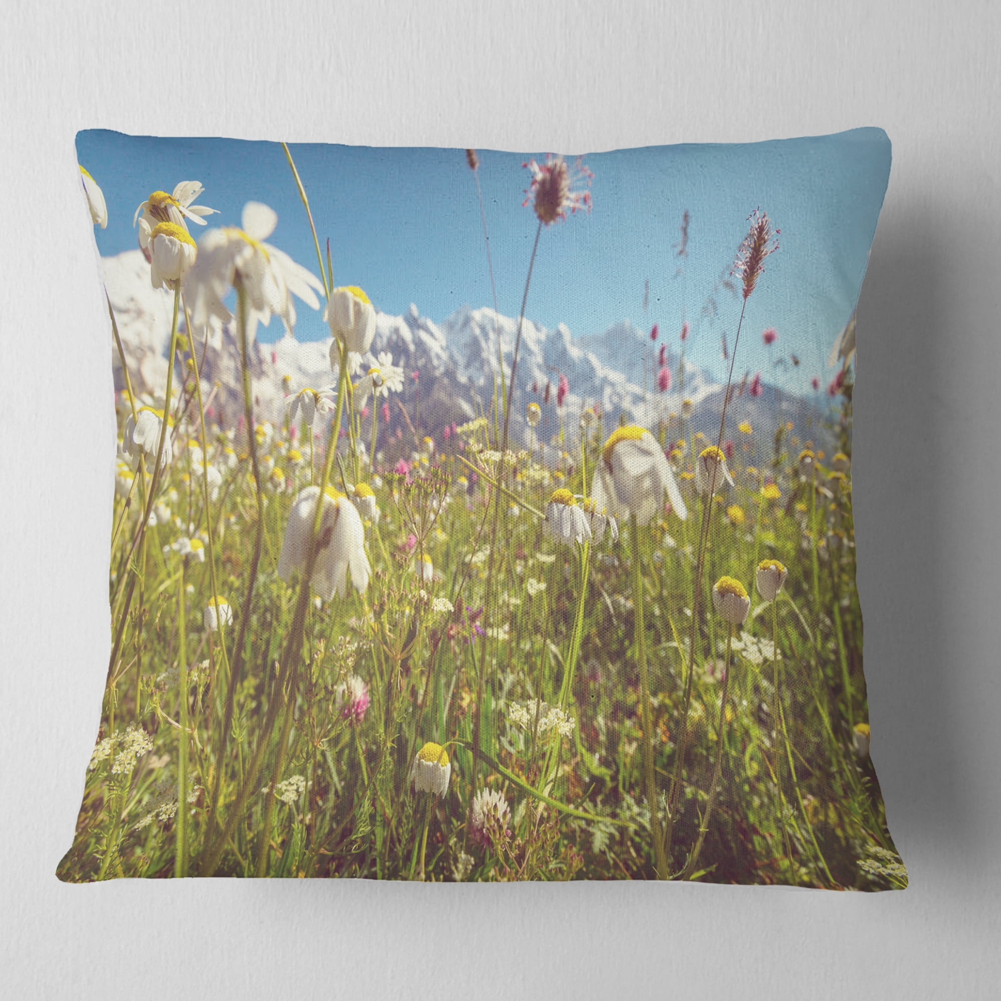 Designart Blooming Mountain Meadow Flowers - Flower Throw Pillow - 18x18