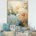 thumbnail image 1 of Designart "Blooming Mums Amidst A Blue Canvas I" Mums Floater Framed Wall Art Living Room, 1 of 5