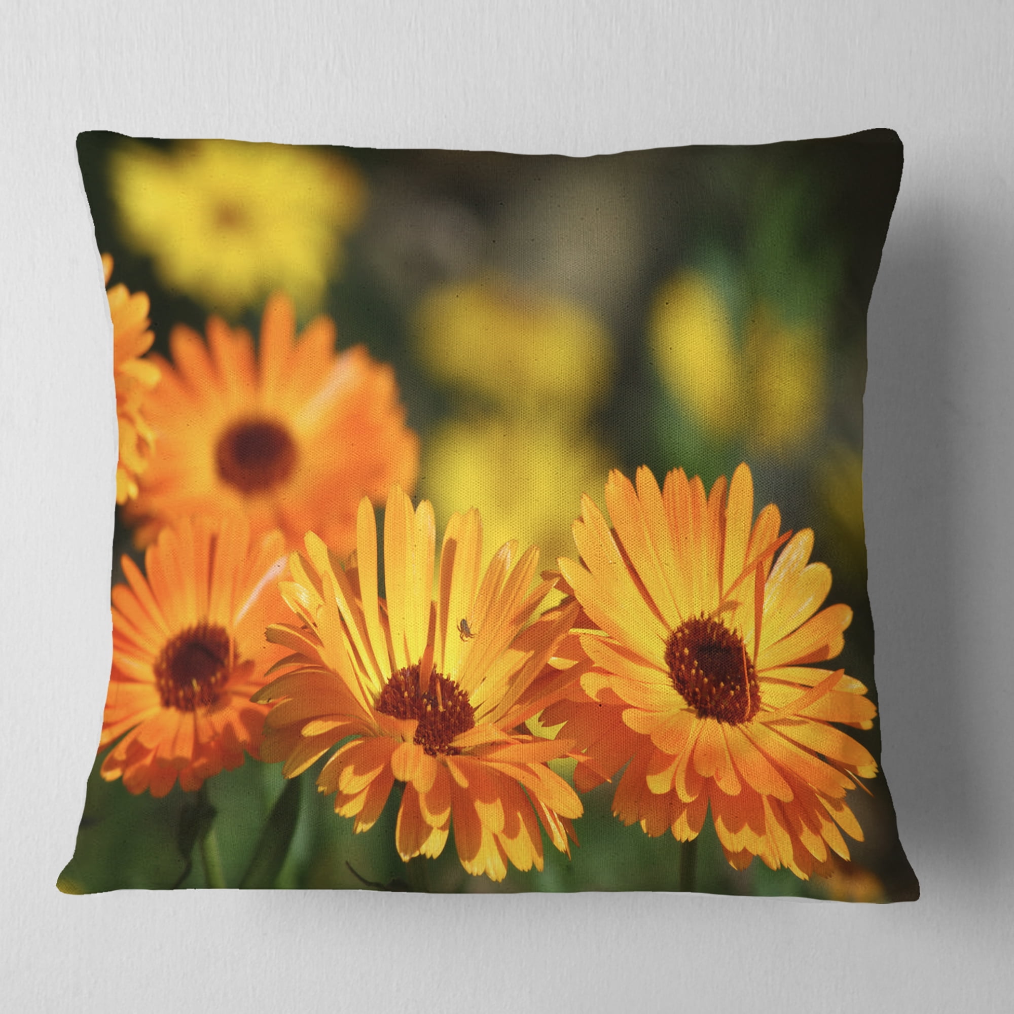 Designart Blooming Orange Marigold Flowers - Floral Throw Pillow - 18x18