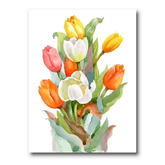 Designart ' Blooming Orange and White Tulips Flower ' Traditional Canvas Wall Art Print