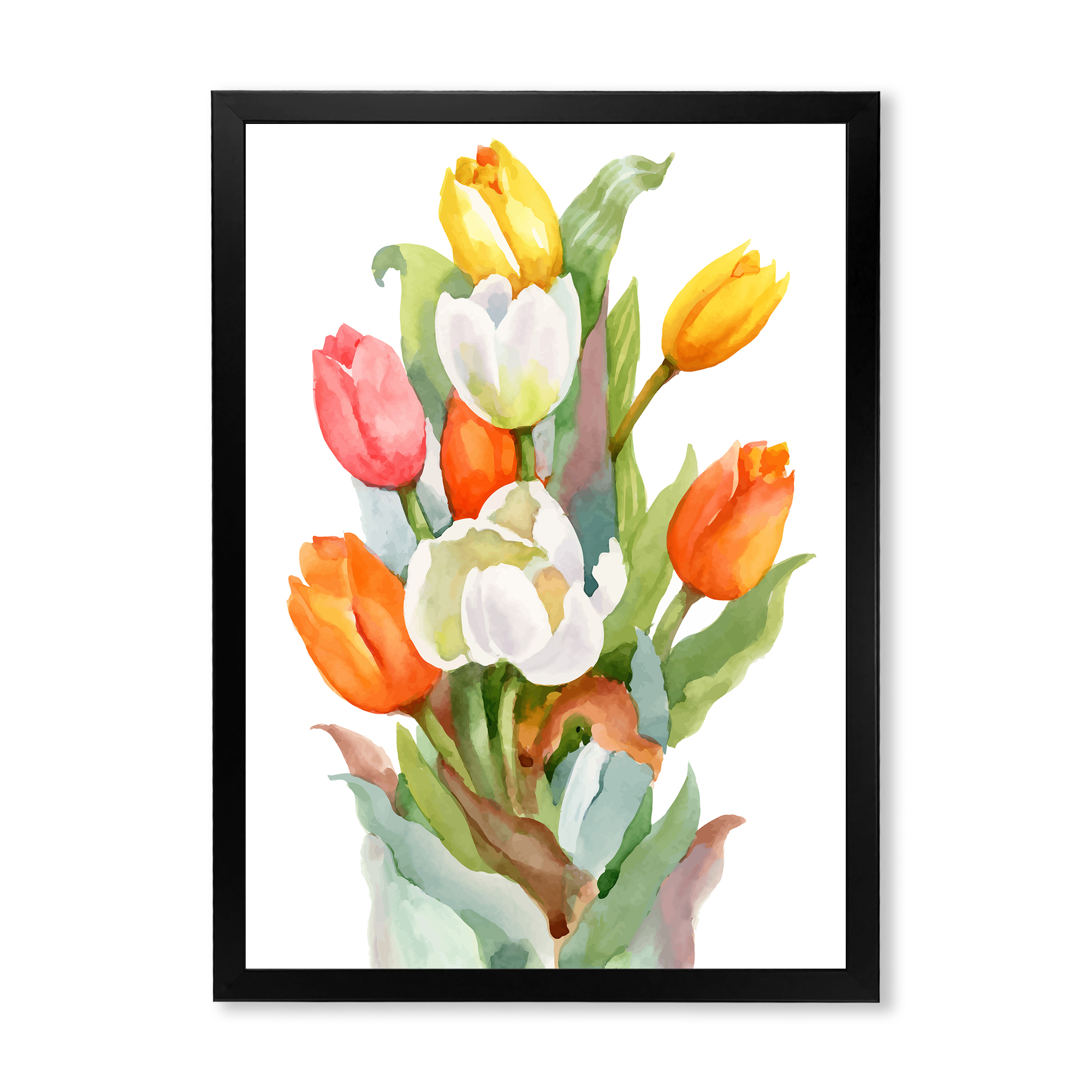 Designart 'Blooming Orange and White Tulips Flower' Traditional Framed Art Print