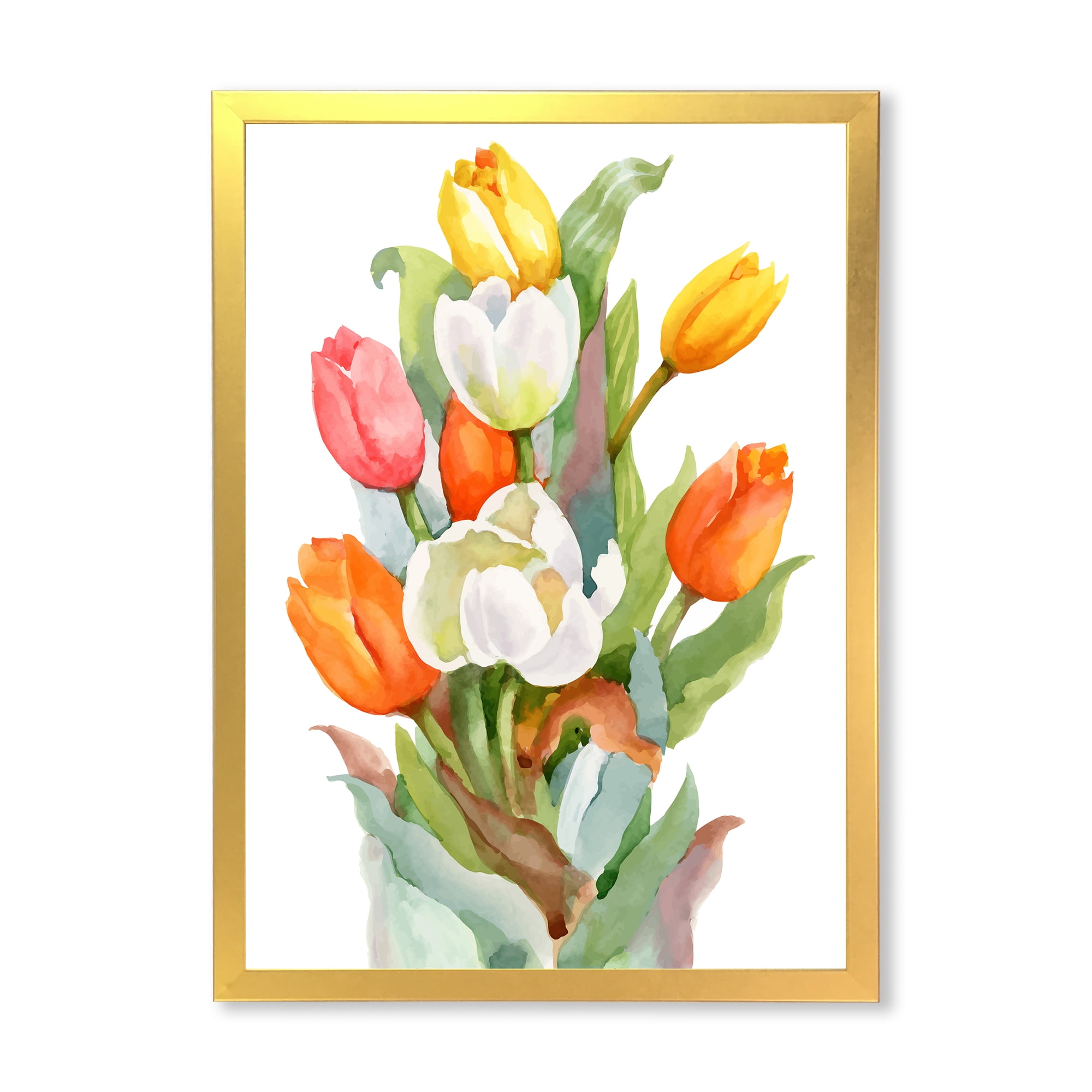 Designart 'Blooming Orange and White Tulips Flower' Traditional Framed Art Print