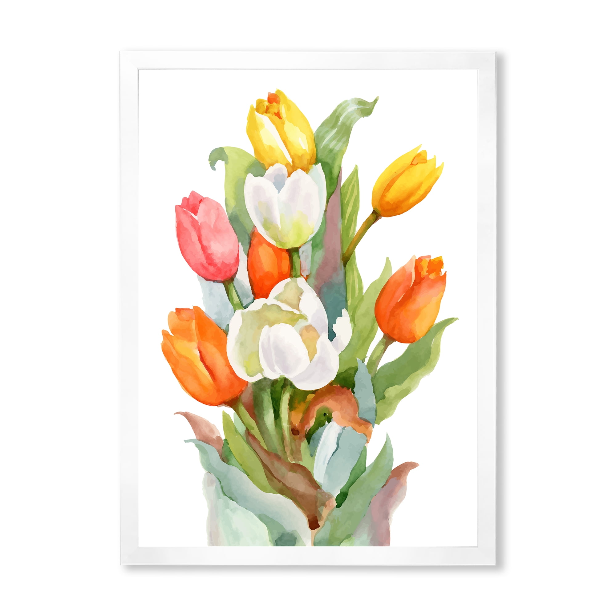 Designart 'Blooming Orange and White Tulips Flower' Traditional Framed Art Print