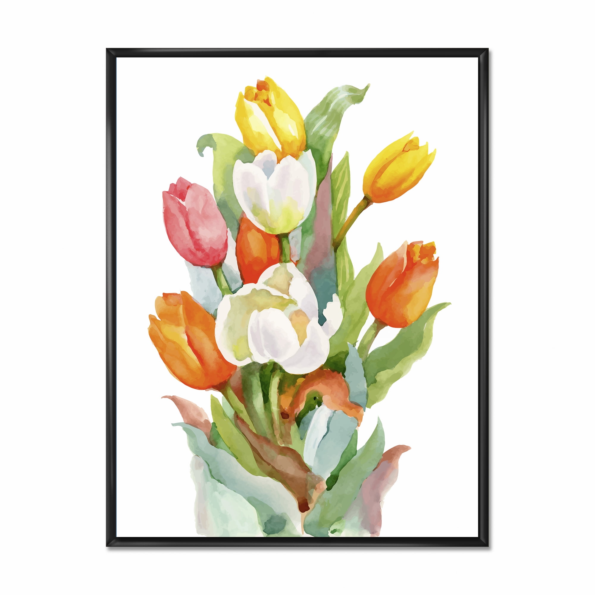 Designart 'Blooming Orange and White Tulips Flower' Traditional Framed Canvas Wall Art Print