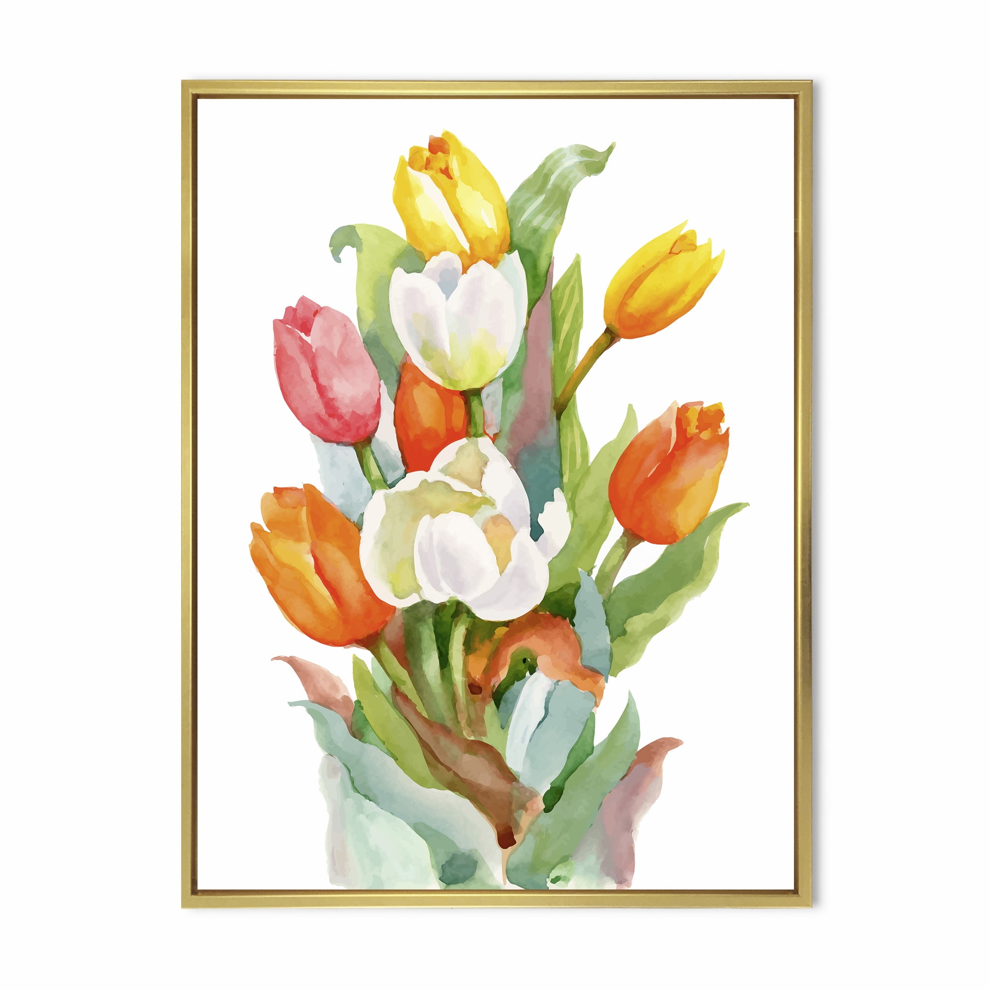 Designart 'Blooming Orange and White Tulips Flower' Traditional Framed Canvas Wall Art Print