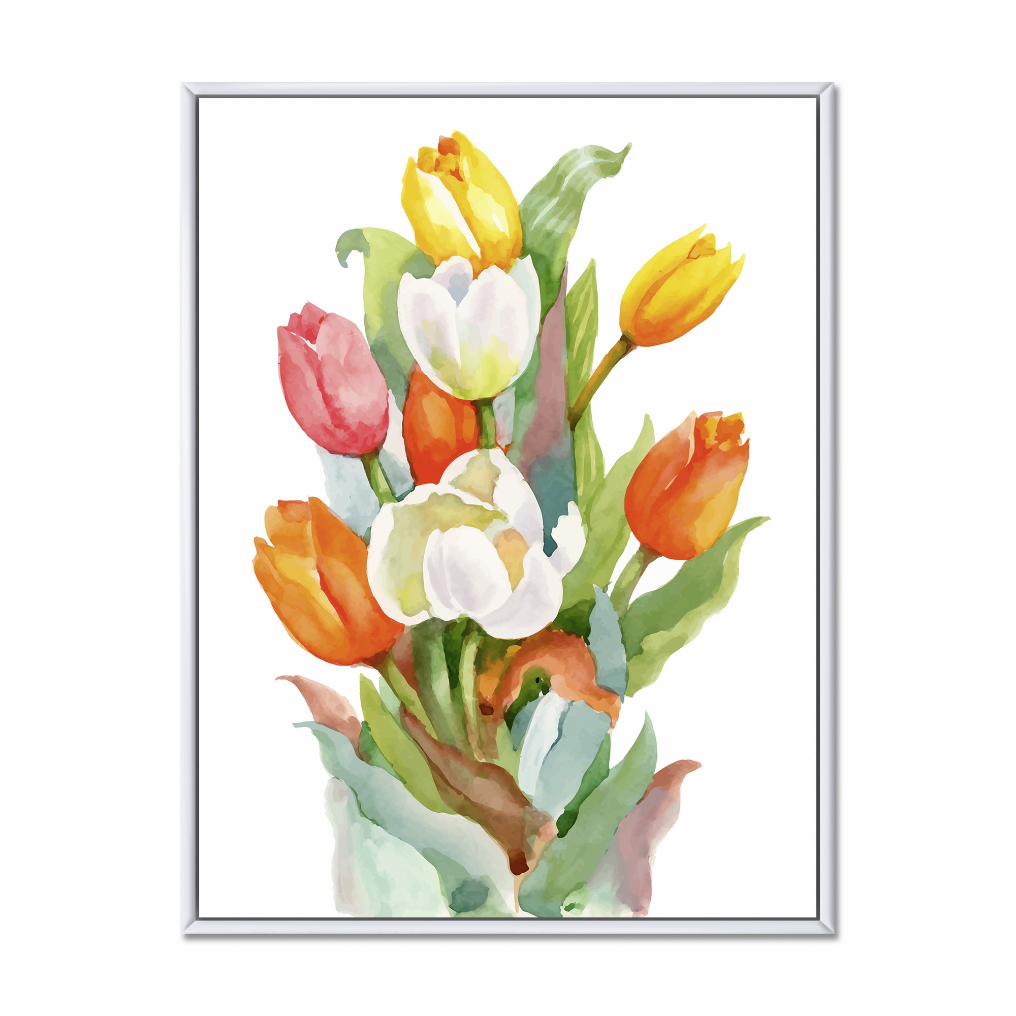 Designart 'Blooming Orange and White Tulips Flower' Traditional Framed Canvas Wall Art Print