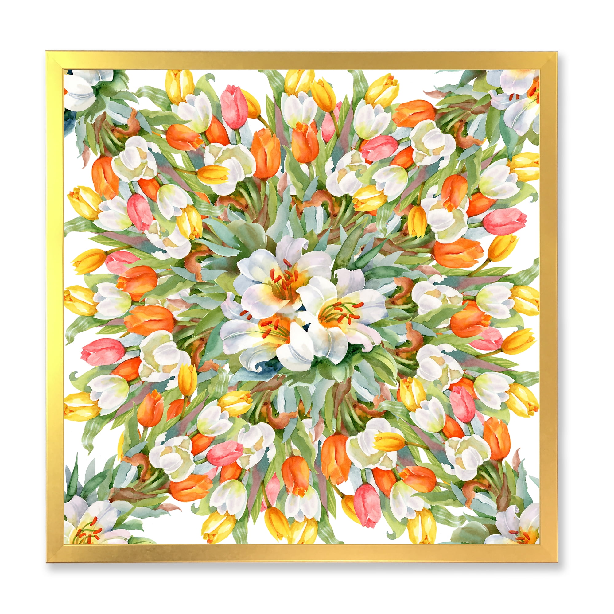 Designart 'Blooming Orange and White Tulips I' Traditional Framed Art Print