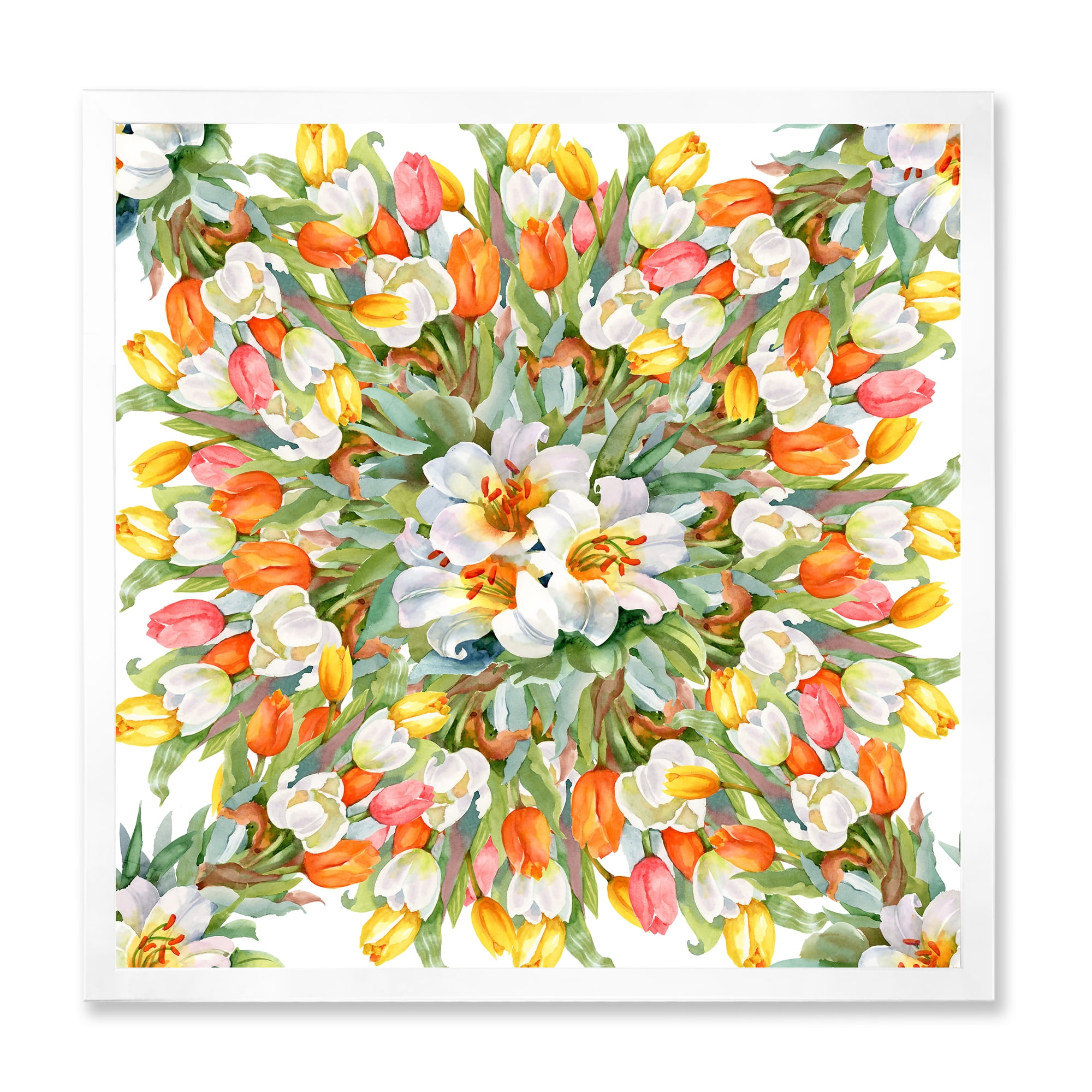 Designart 'Blooming Orange and White Tulips I' Traditional Framed Art Print