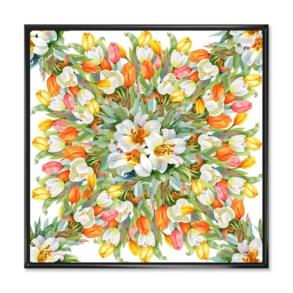 Designart 'Blooming Orange and White Tulips I' Traditional Framed Canvas Wall Art Print