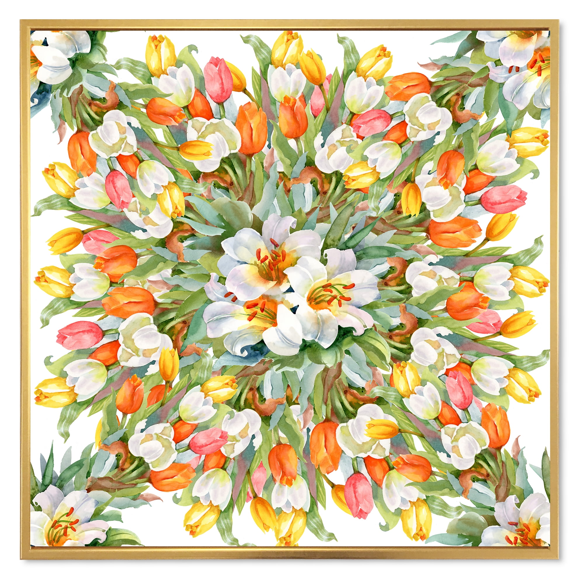 Designart 'Blooming Orange and White Tulips I' Traditional Framed Canvas Wall Art Print