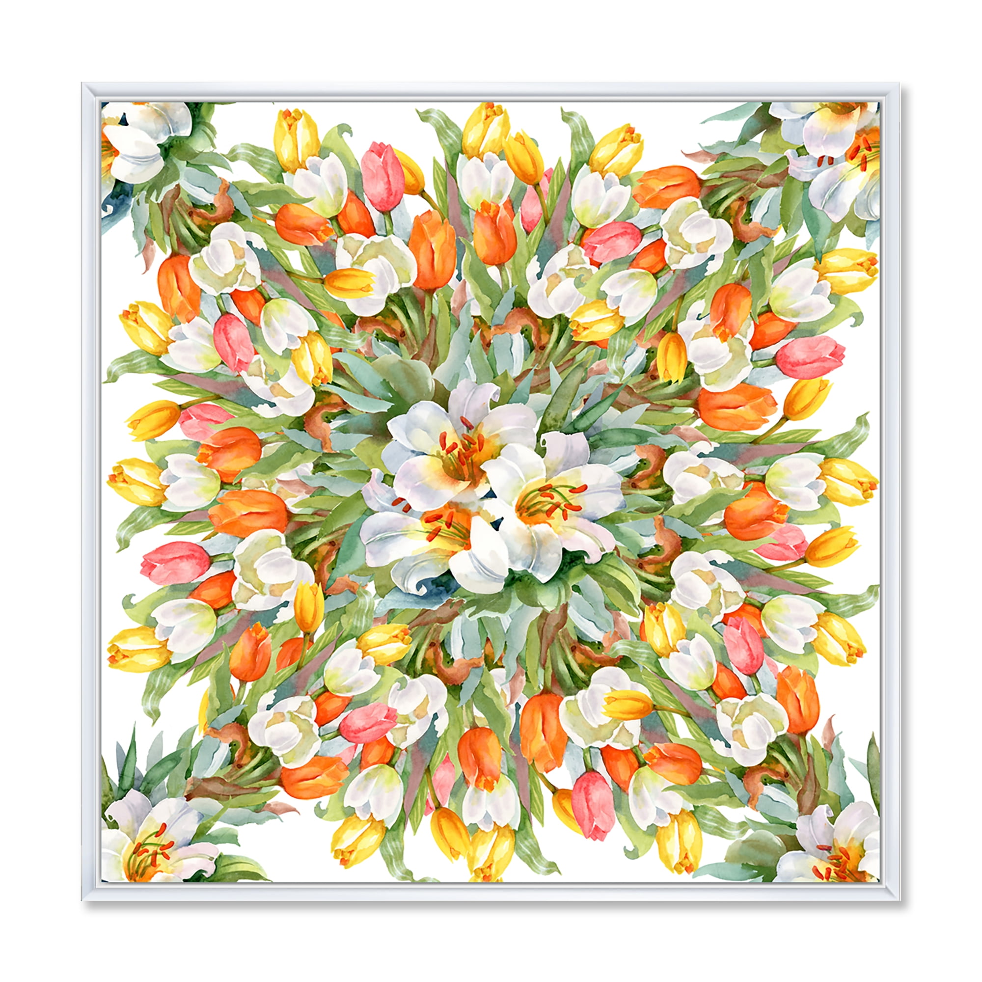 Designart 'Blooming Orange and White Tulips I' Traditional Framed Canvas Wall Art Print