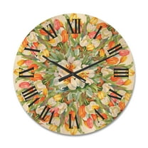 Designart 'Blooming Orange and White Tulips I' Traditional Wood Wall Clock
