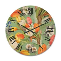 Designart 'Blooming Orange and White Tulips II' Traditional Wood Wall Clock