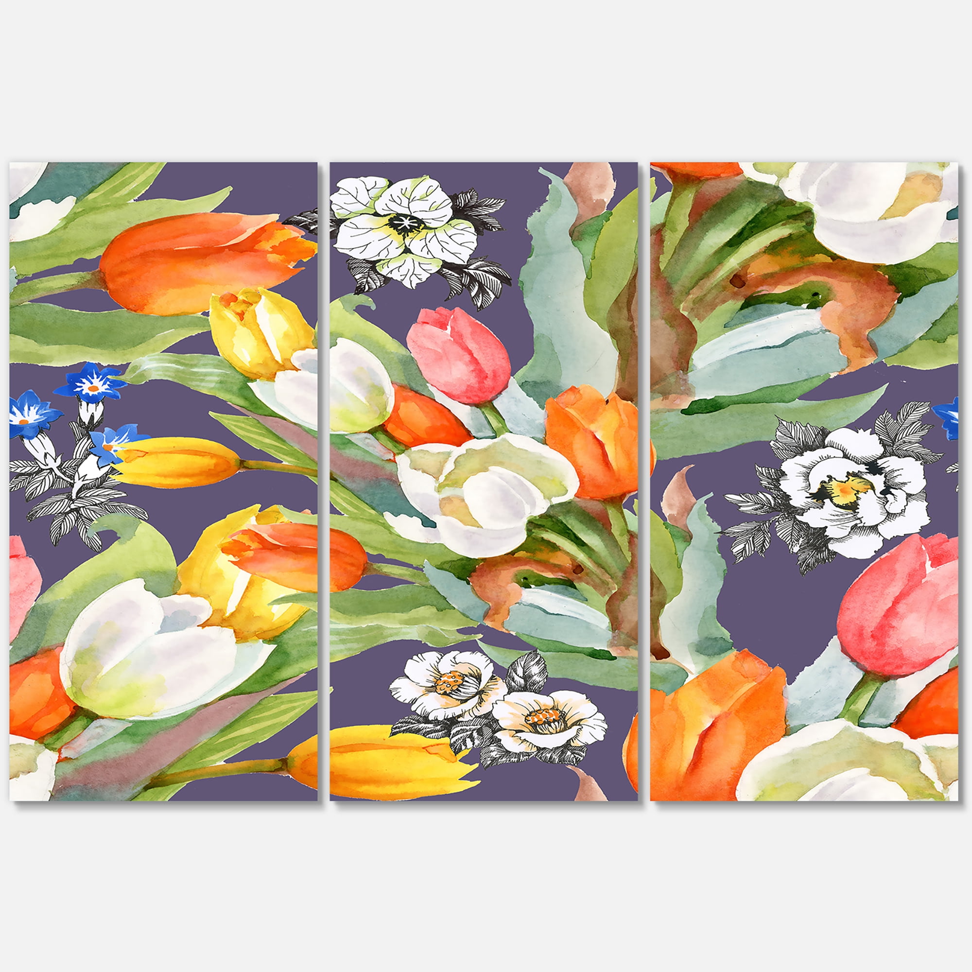 Designart ' Blooming Orange and White Tulips III ' Traditional Canvas Wall Art Print