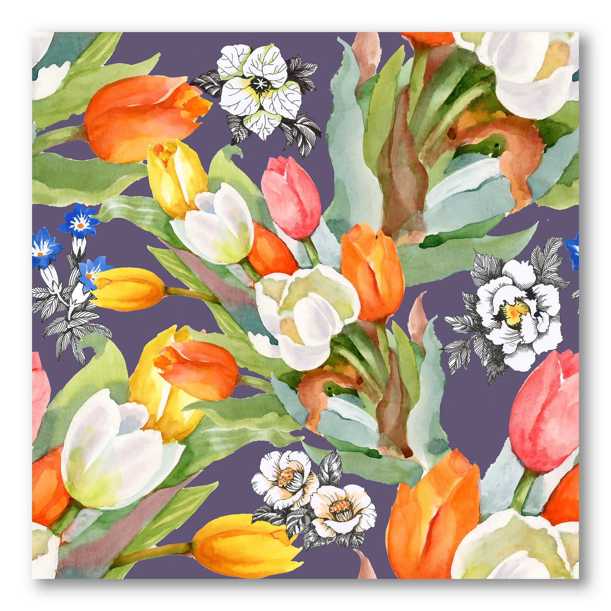 Designart ' Blooming Orange and White Tulips III ' Traditional Canvas Wall Art Print