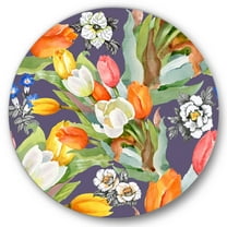 Designart 'Blooming Orange and White Tulips III' Traditional Circle Metal Wall Art 36x36 - Disc of 36