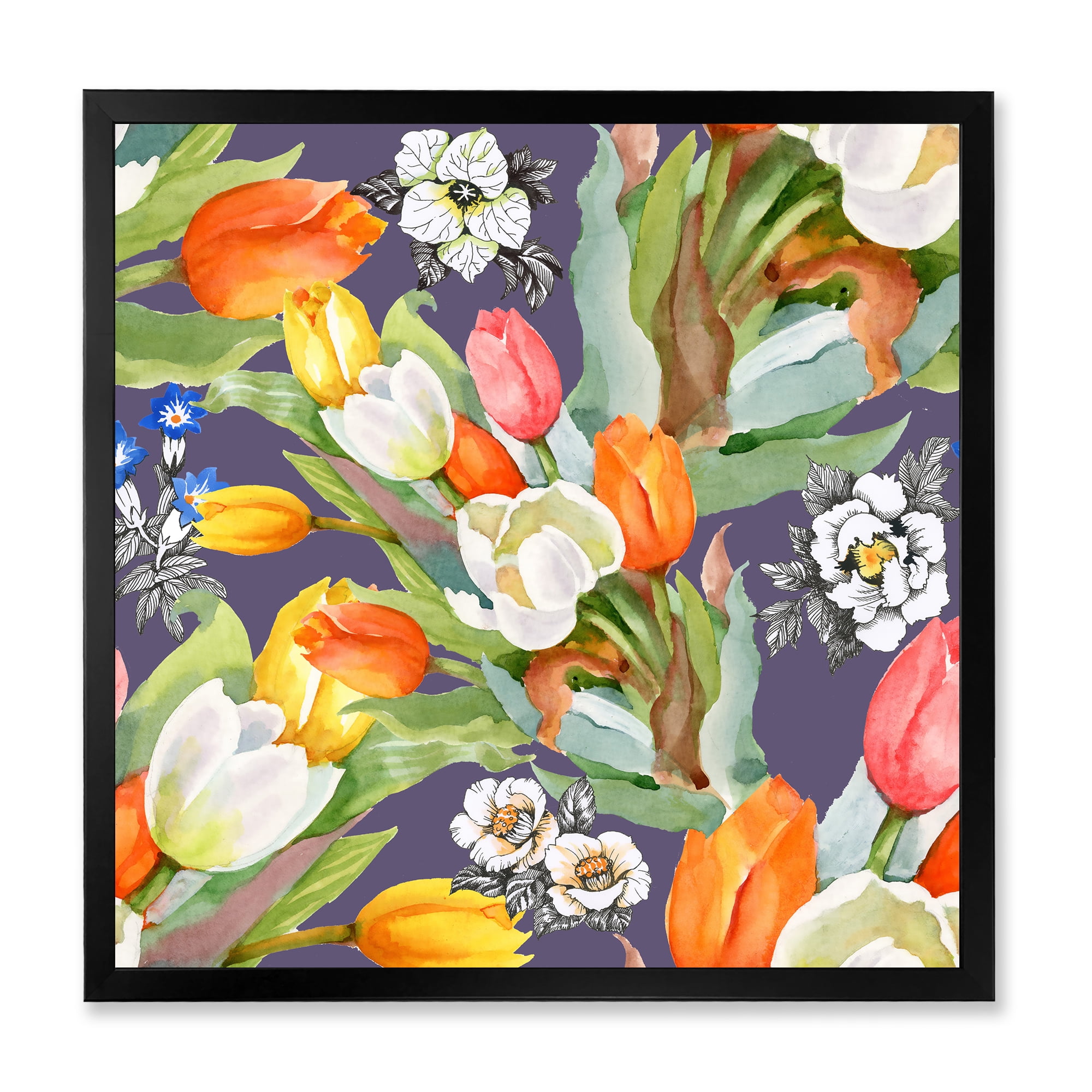 Designart 'Blooming Orange and White Tulips III' Traditional Framed Art Print