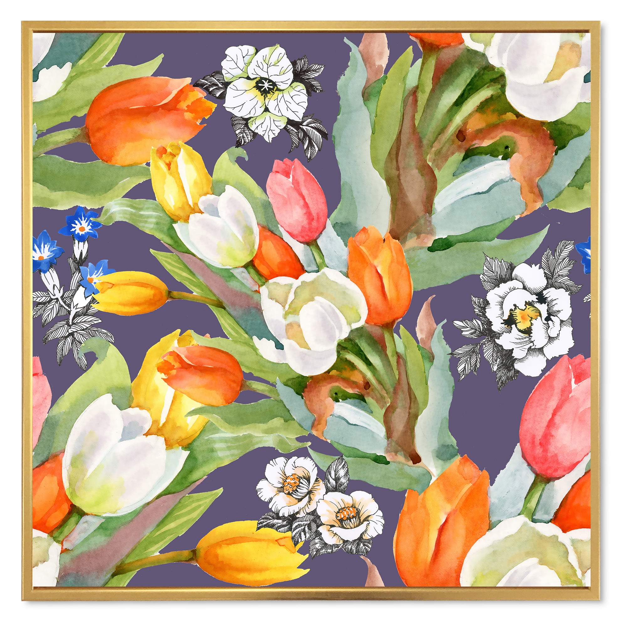 Designart 'Blooming Orange and White Tulips III' Traditional Framed Canvas Wall Art Print