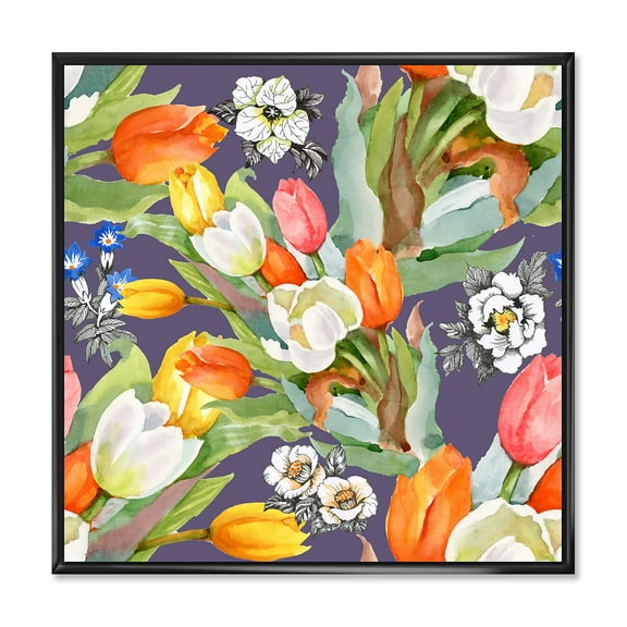Designart 'Blooming Orange and White Tulips III' Traditional Framed Canvas Wall Art Print