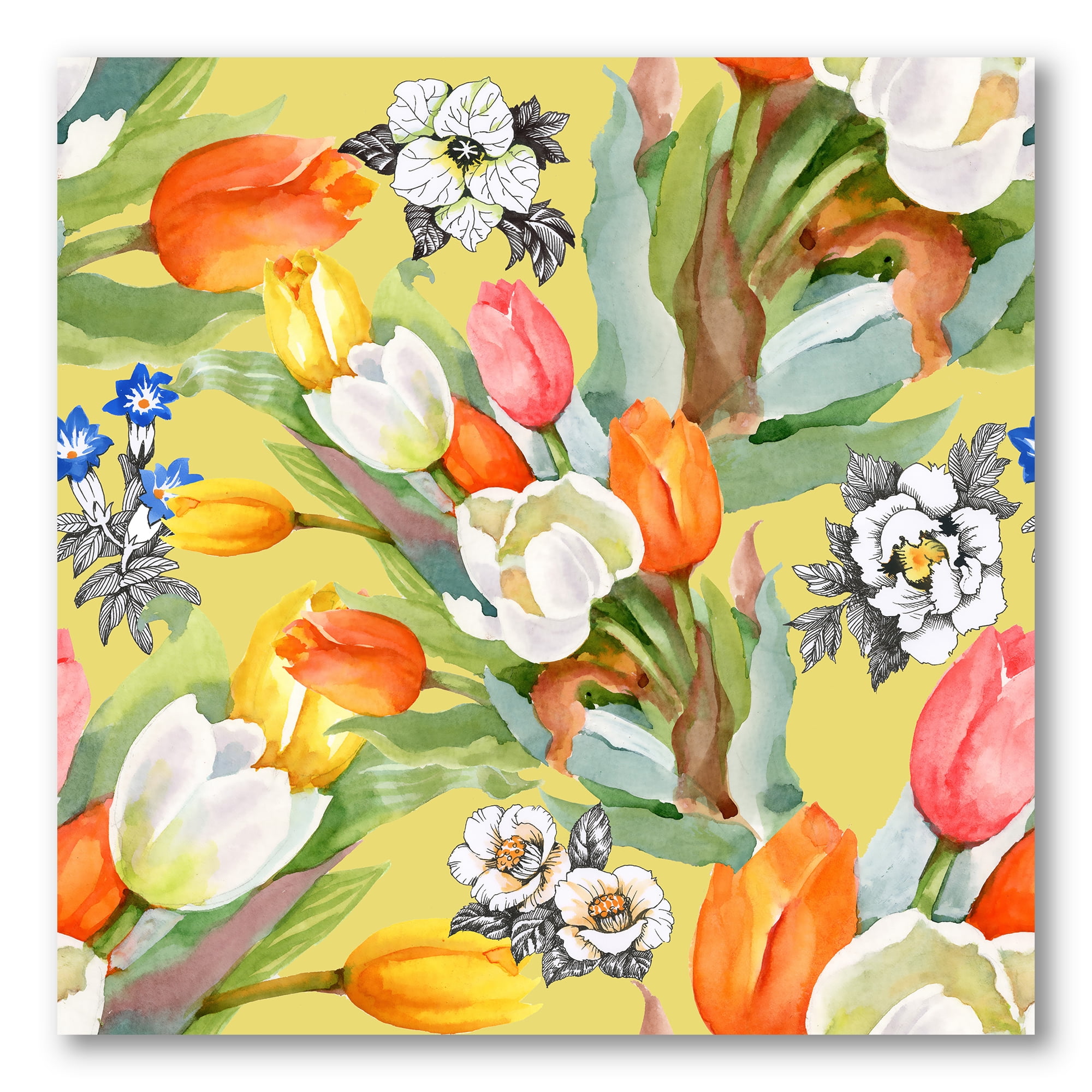 Designart ' Blooming Orange and White Tulips IV ' Traditional Canvas Wall Art Print