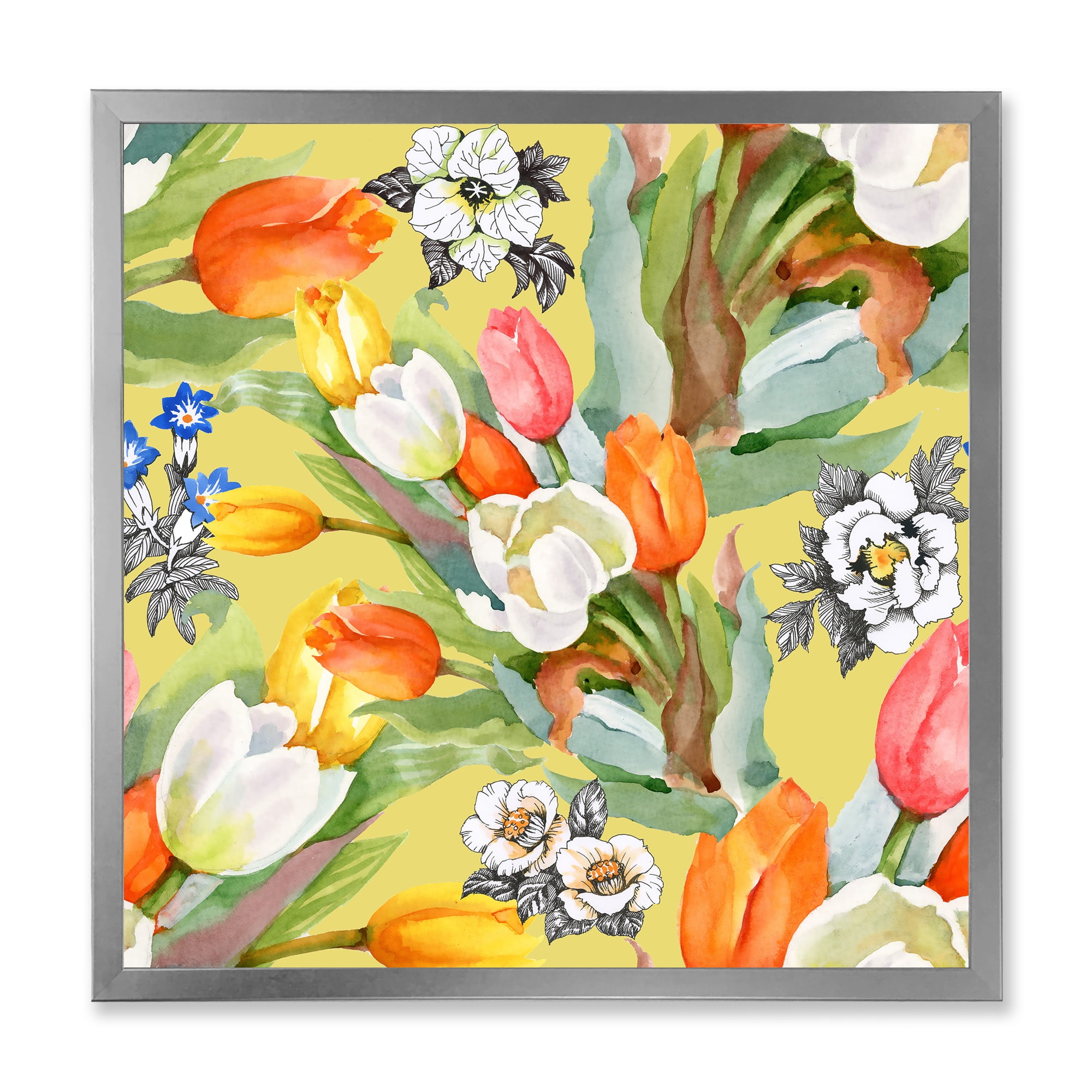 Designart 'Blooming Orange and White Tulips IV' Traditional Framed Art Print
