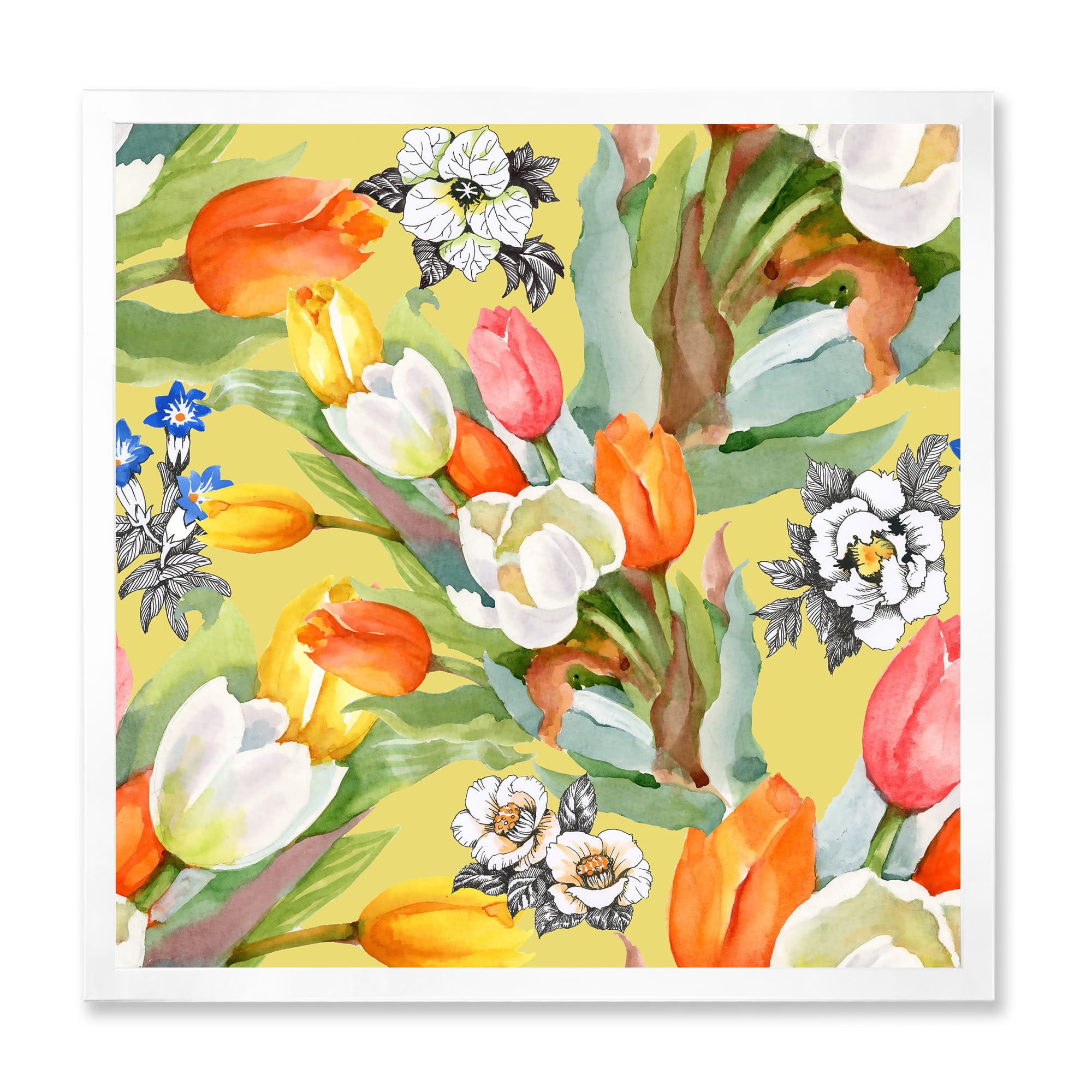 Designart 'Blooming Orange and White Tulips IV' Traditional Framed Art Print