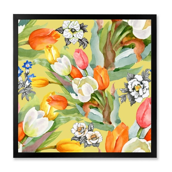 Designart 'Blooming Orange and White Tulips IV' Traditional Framed Art Print