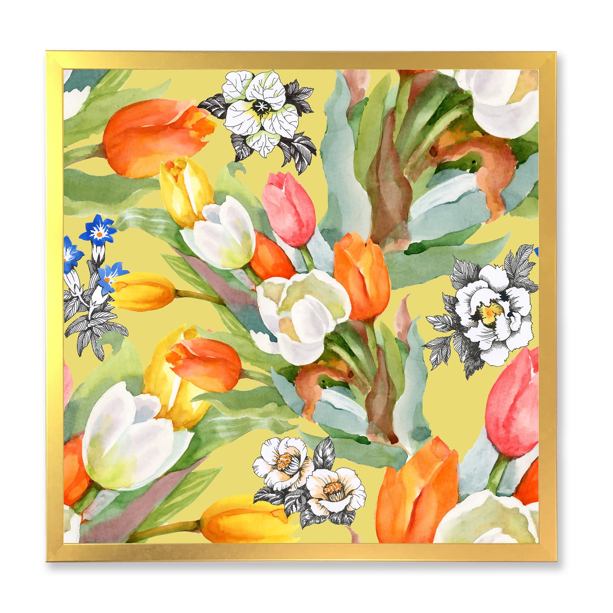 Designart 'Blooming Orange and White Tulips IV' Traditional Framed Art Print