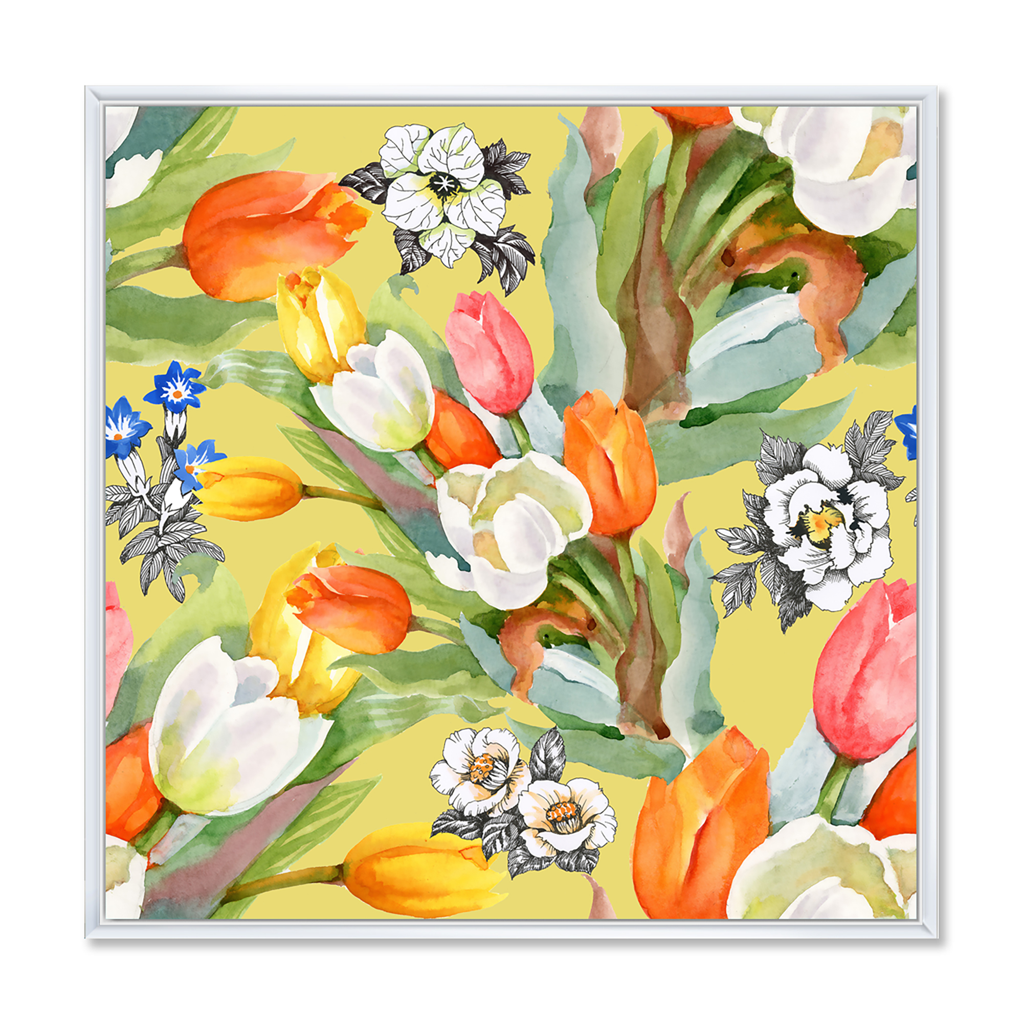 Designart 'Blooming Orange and White Tulips IV' Traditional Framed Canvas Wall Art Print