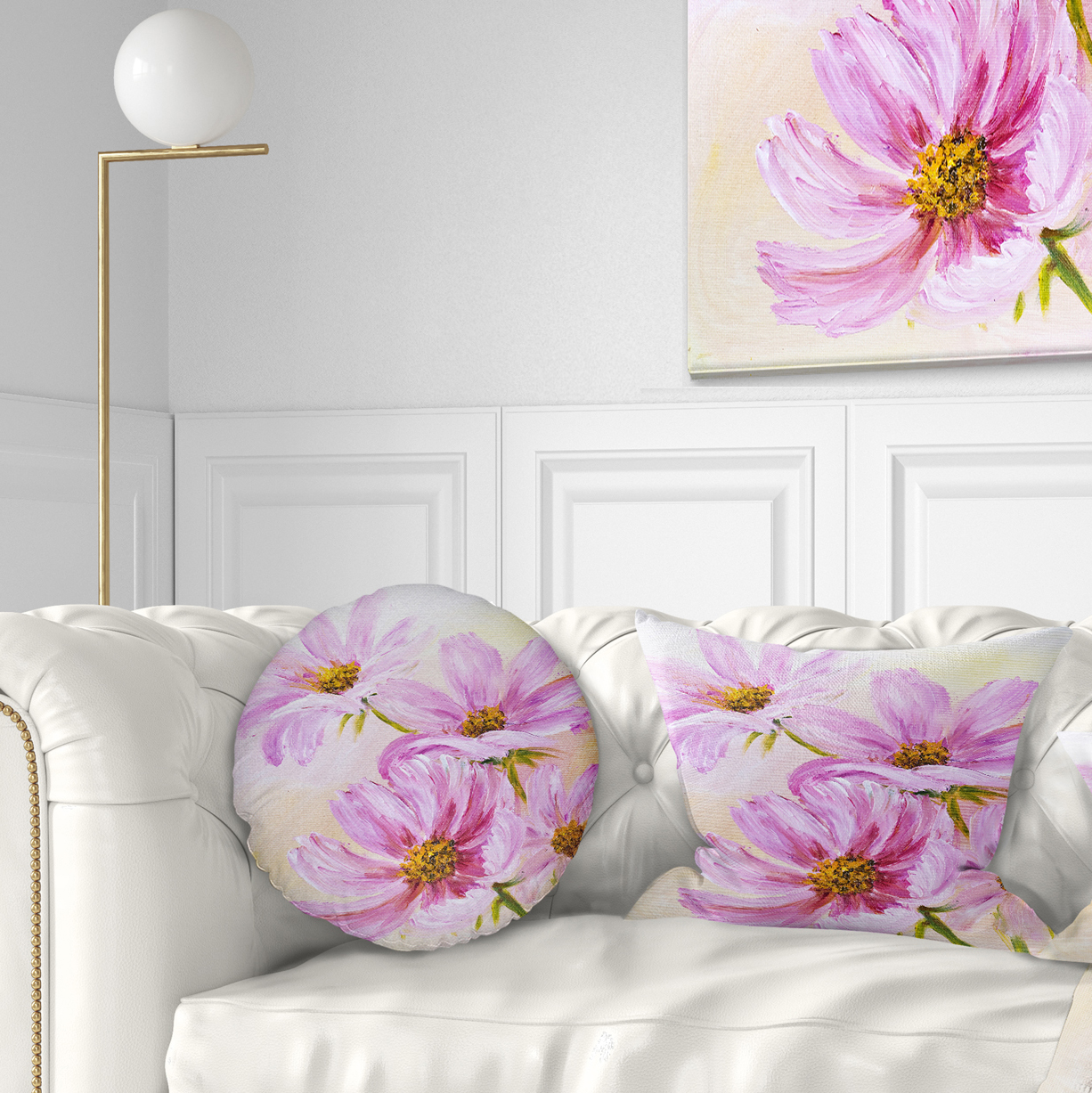 Designart Blooming Pink Cosmos Flowers - Floral Throw Pillow - 12x20