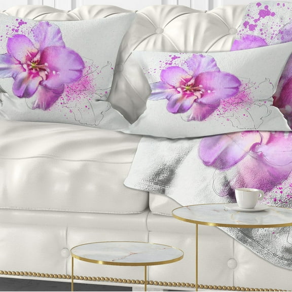Designart Blooming Pink Fowler Watercolor - Floral Throw Pillow - 12x20