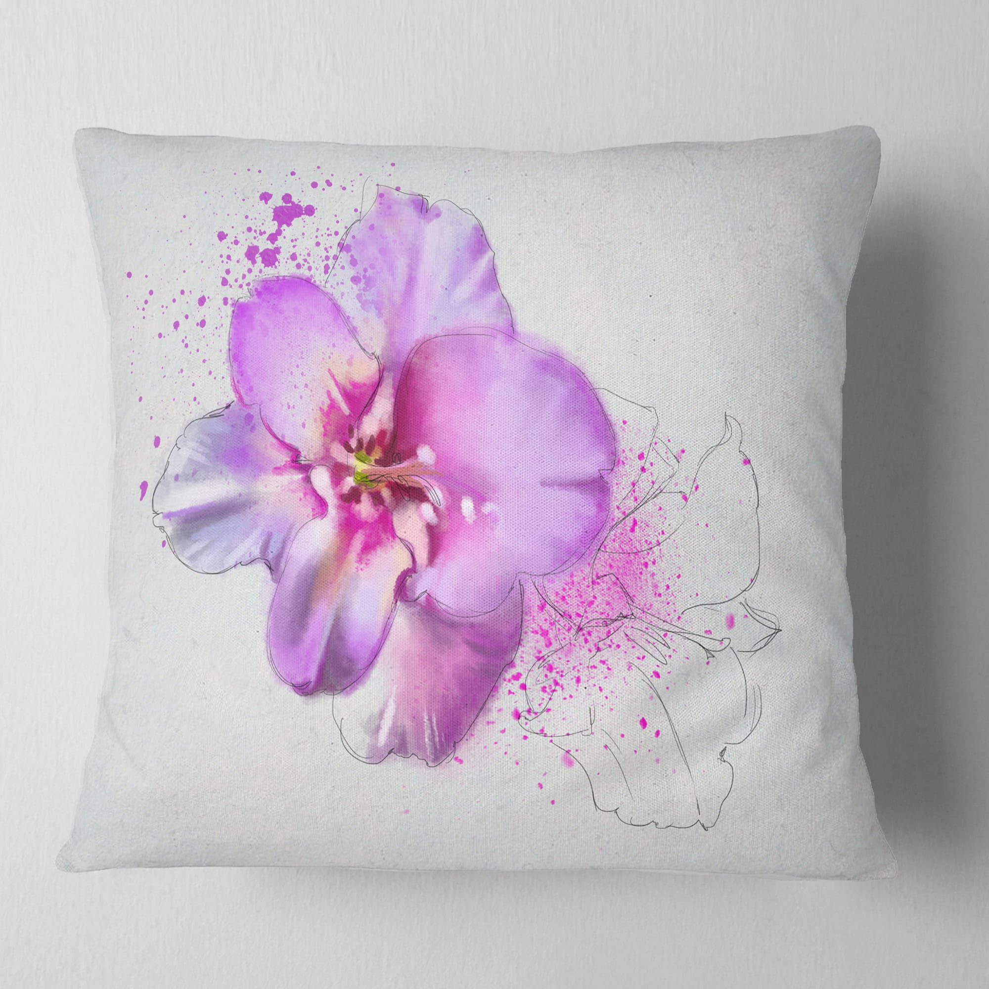Designart Blooming Pink Fowler Watercolor - Floral Throw Pillow - 18x18