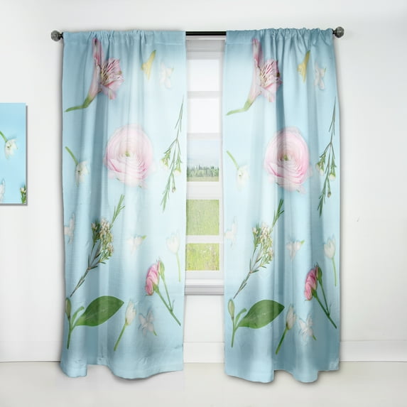 Designart 'Blooming Rose On Blue' Traditional Curtain Panel