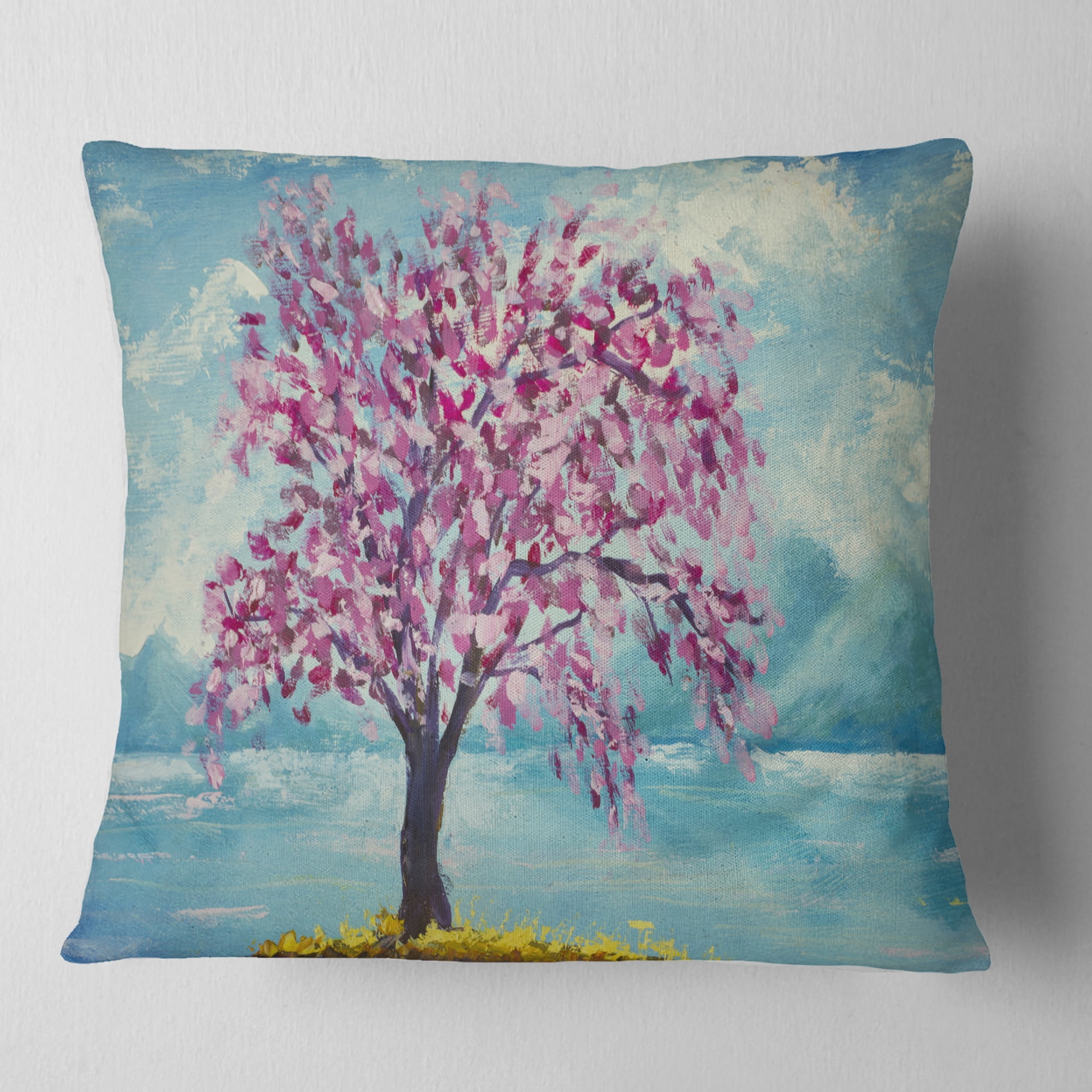 Designart Blooming Sakura Flowers - Floral Throw Pillow - 16x16