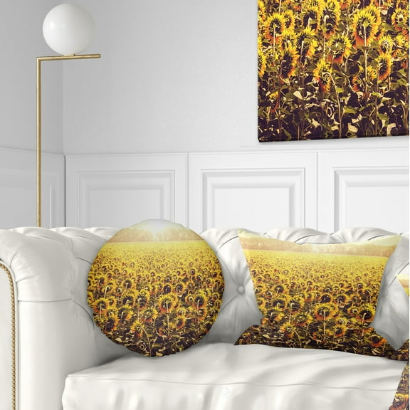 Designart Blooming Sunflowers At Sunset - Landscape Printed Throw Pillow - 12x20