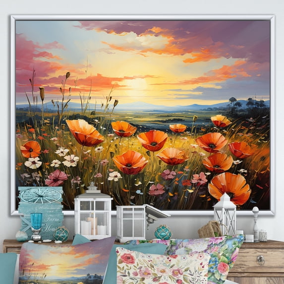 Designart "Blooming Tangerine Tango I" Flower Floater Framed Canvas Art Print