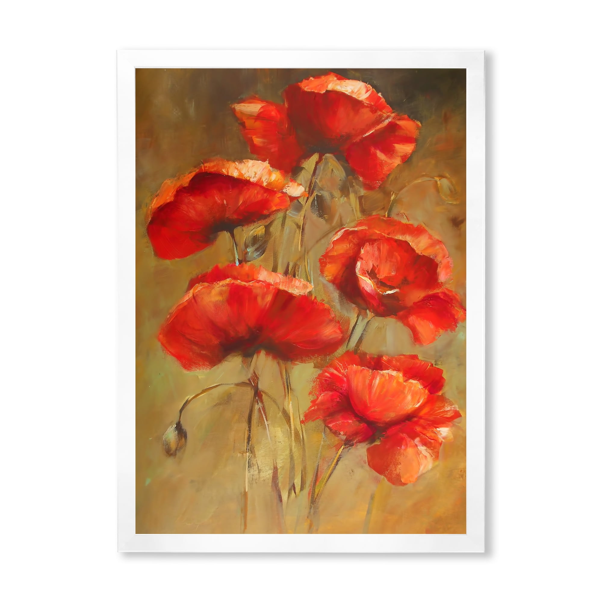 Designart 'Blooming Vintage Poppies I' Traditional Framed Art Print
