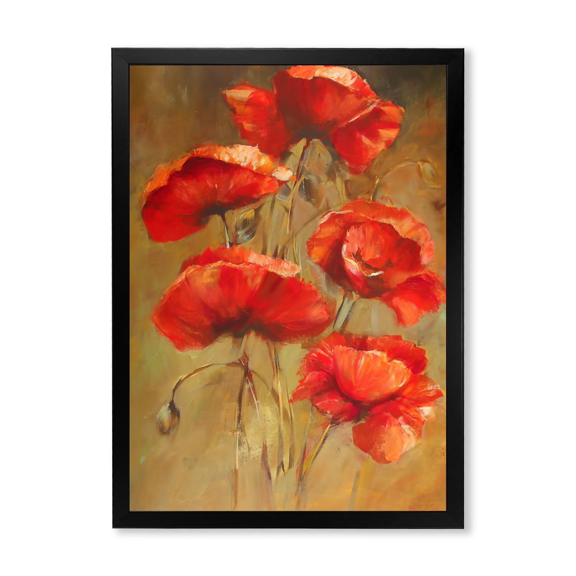 Designart 'Blooming Vintage Poppies I' Traditional Framed Art Print