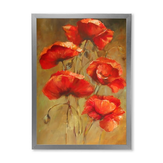 Designart 'Blooming Vintage Poppies I' Traditional Framed Art Print
