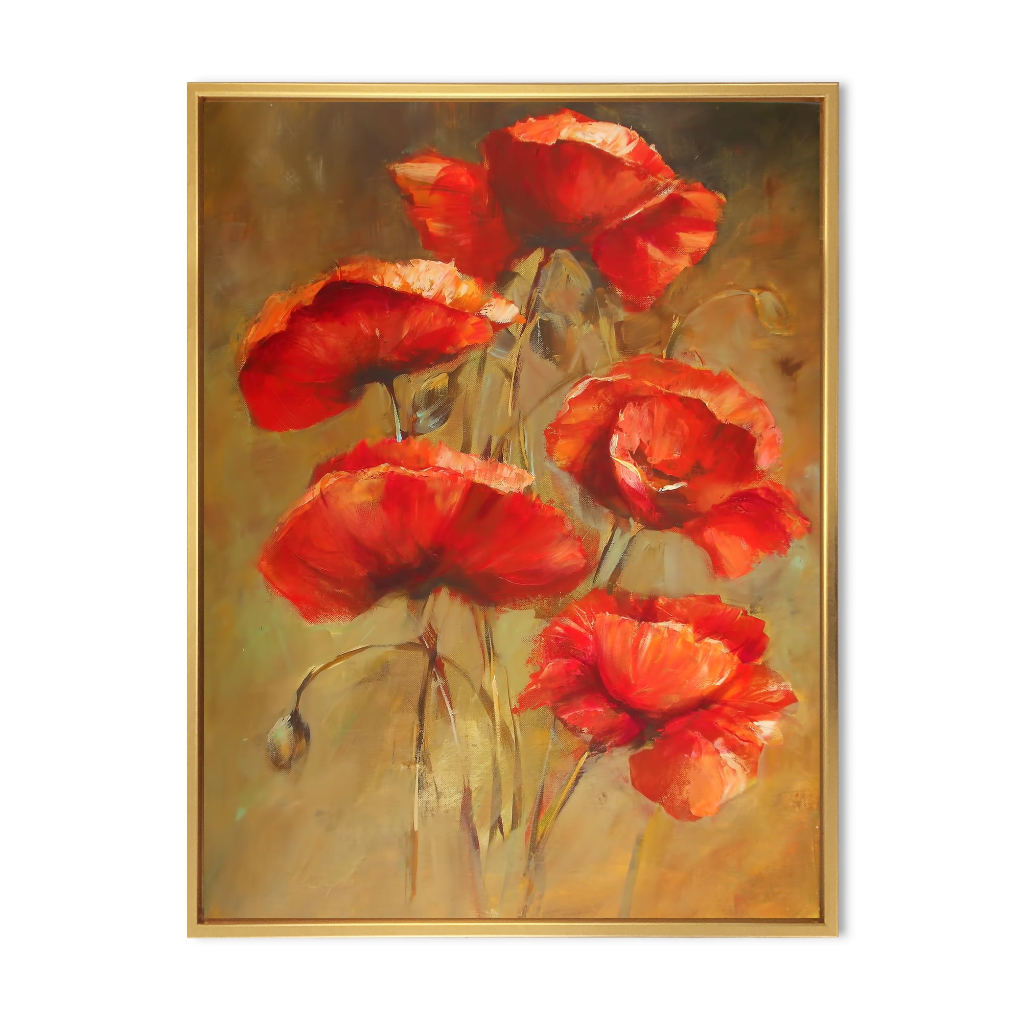 Designart 'Blooming Vintage Poppies I' Traditional Framed Canvas Wall Art Print