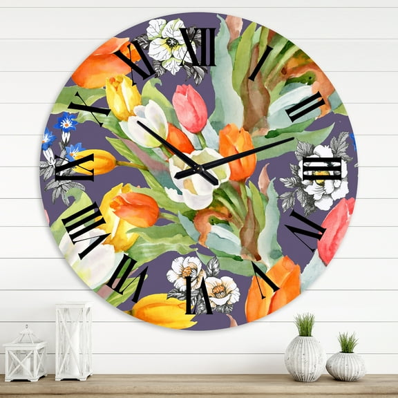 Designart 'Blooming White And Orange Tulips Vi' Traditional Wall Clock