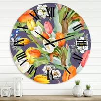 Designart 'Blooming White And Orange Tulips Vi' Traditional Wall Clock
