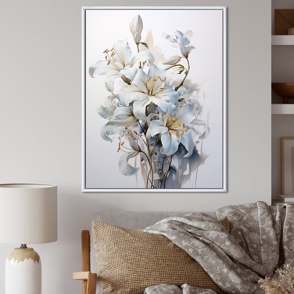 Designart "Blooming White Lilies In A Bouquet I" Lilies Floater Framed Canvas Prints