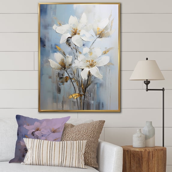 Designart "Blooming White Lilies In A Bouquet" Lilies Floater Framed Wall Decor