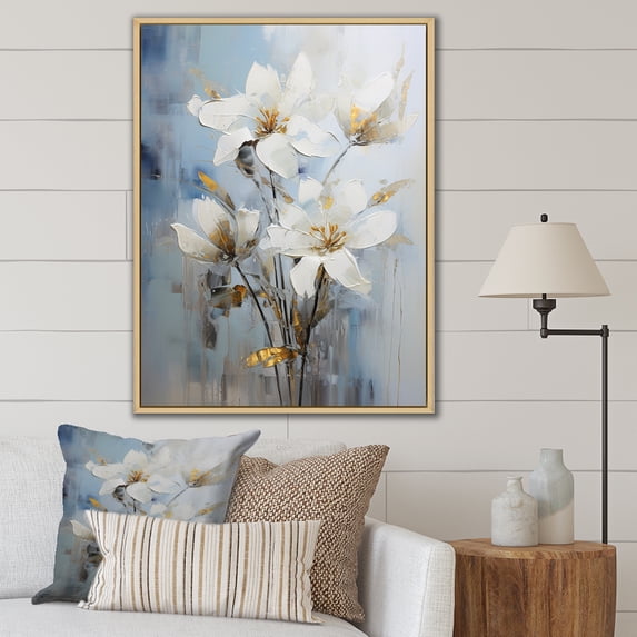 Designart "Blooming White Lilies In A Bouquet" Lilies Floater Framed Wall Decor
