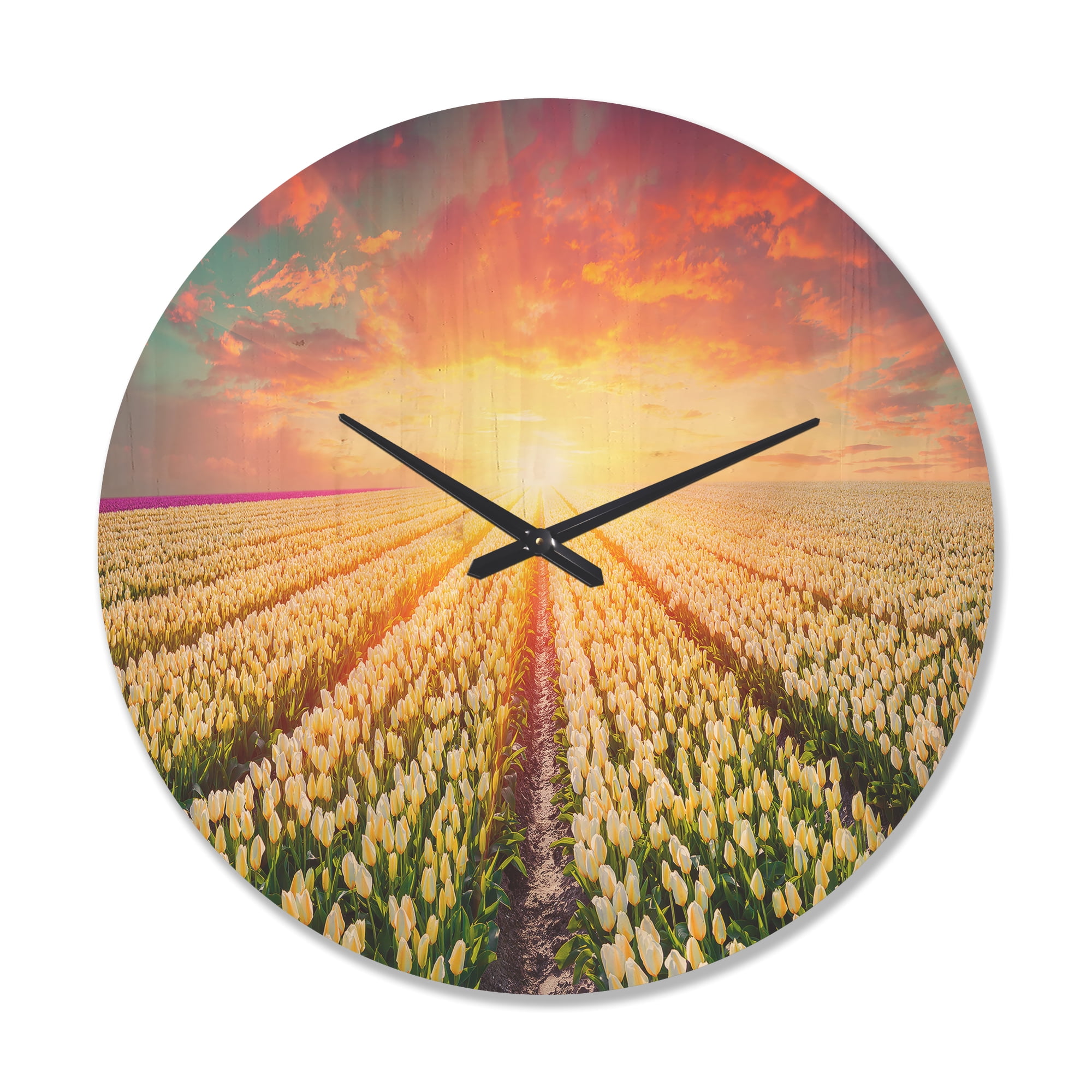 Designart 'Blooming White Tulips at Sunrise' Farmhouse Wood Wall Clock