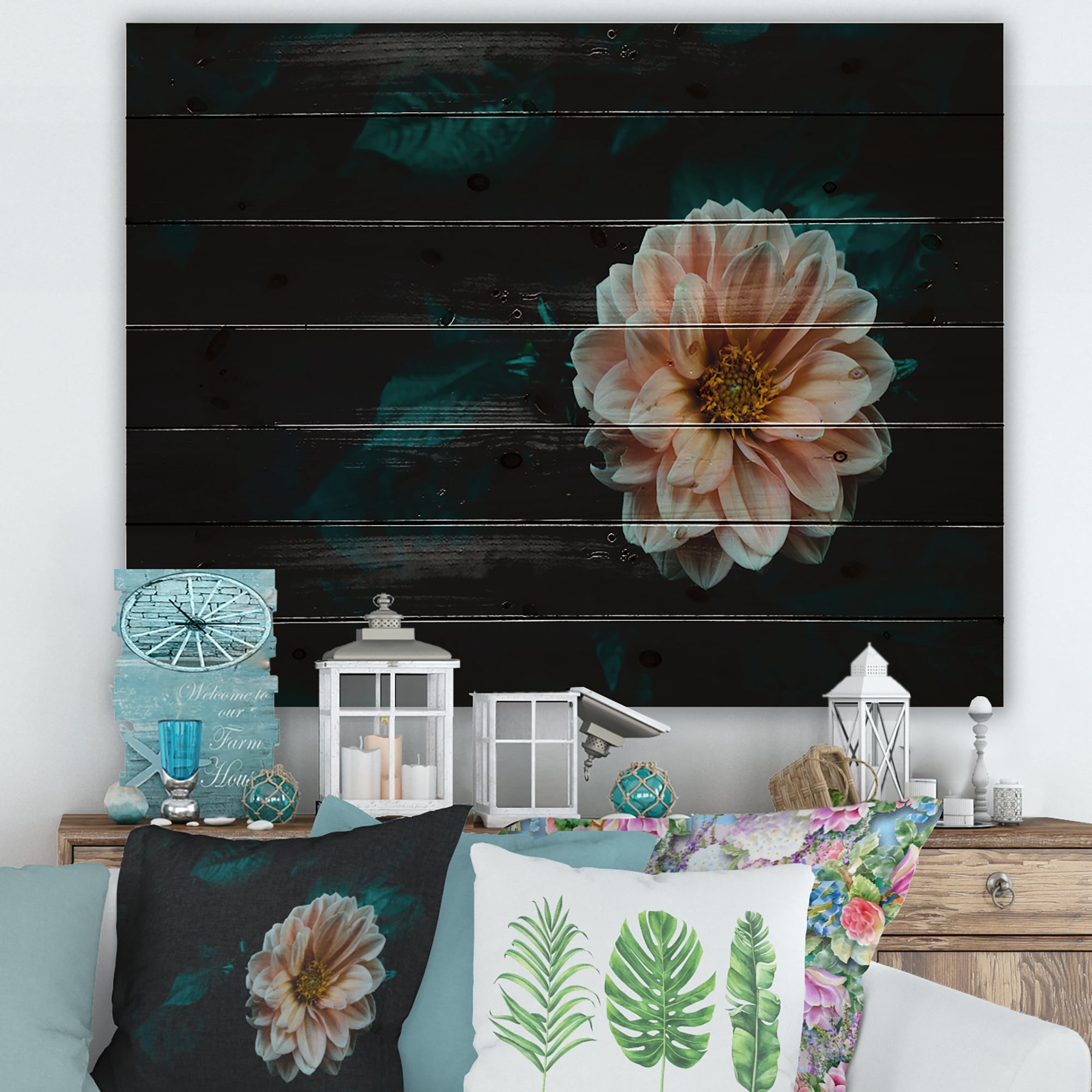 Designart 'Blooming Yellow Flower' Traditional Print on Natural Pine Wood
